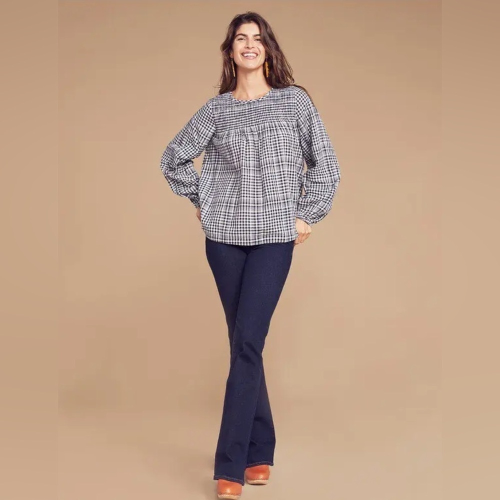 Faherty Black and White Checkered Women's Top